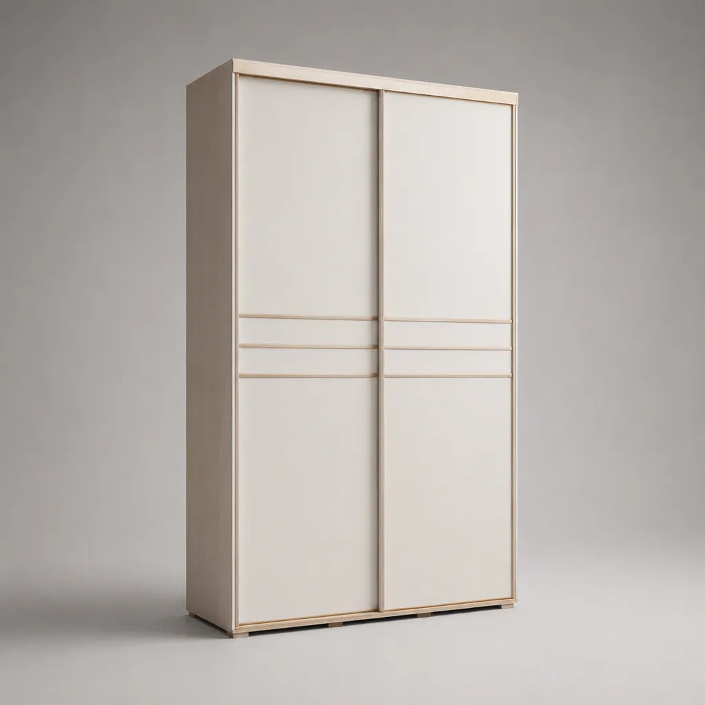 Schwebetürenschrank aus Holzwerkstoff mit 2 Türen, Beige, 120 × 60 × 200 cm