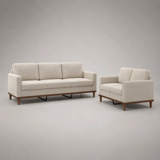 2-teiliges Stoff-Sofa-Set mit 3-Sitzer und 2-Sitzer, Holz- und Metallgestell, Beige, 205 × 82 × 85 cm und 130 × 82 × 85 cm