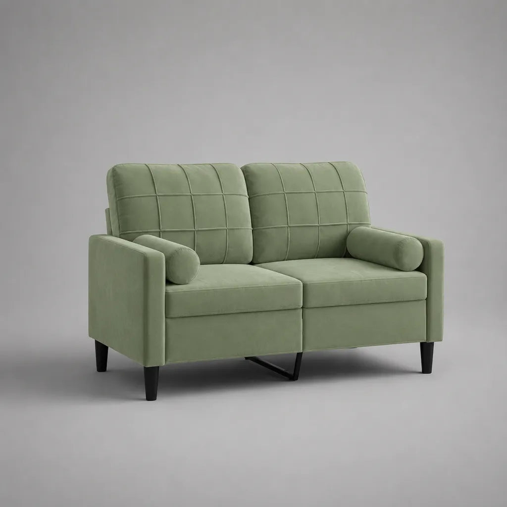 2-Sitzer-Sofa aus Polyestersamt, Salbeigrün/Schwarz, 145 × 80 × 86 cm