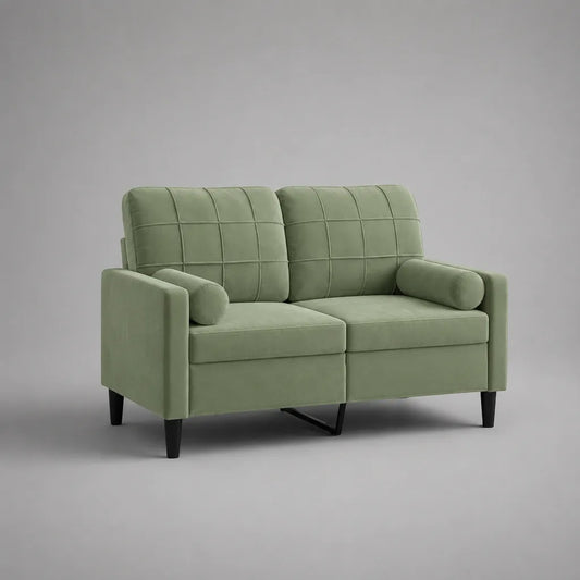 2-Sitzer-Sofa aus Polyestersamt, Salbeigrün/Schwarz, 145 × 80 × 86 cm