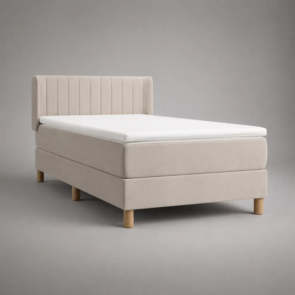 Boxspringbett 140 x 200 cm mit Taschenfederkernmatratze, PU-Schaum-Topper und Polyester-Velours, Beige