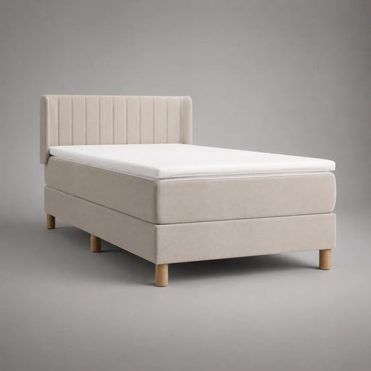 Boxspringbett 140 x 200 cm mit Taschenfederkernmatratze, PU-Schaum-Topper und Polyester-Velours, Beige