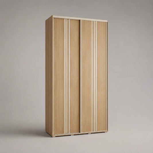 Kleiderschrank mit 2 Schiebetüren aus melaminbeschichteter Spanplatte, Eiche natur/Weiß, 120 × 60 × 200 cm