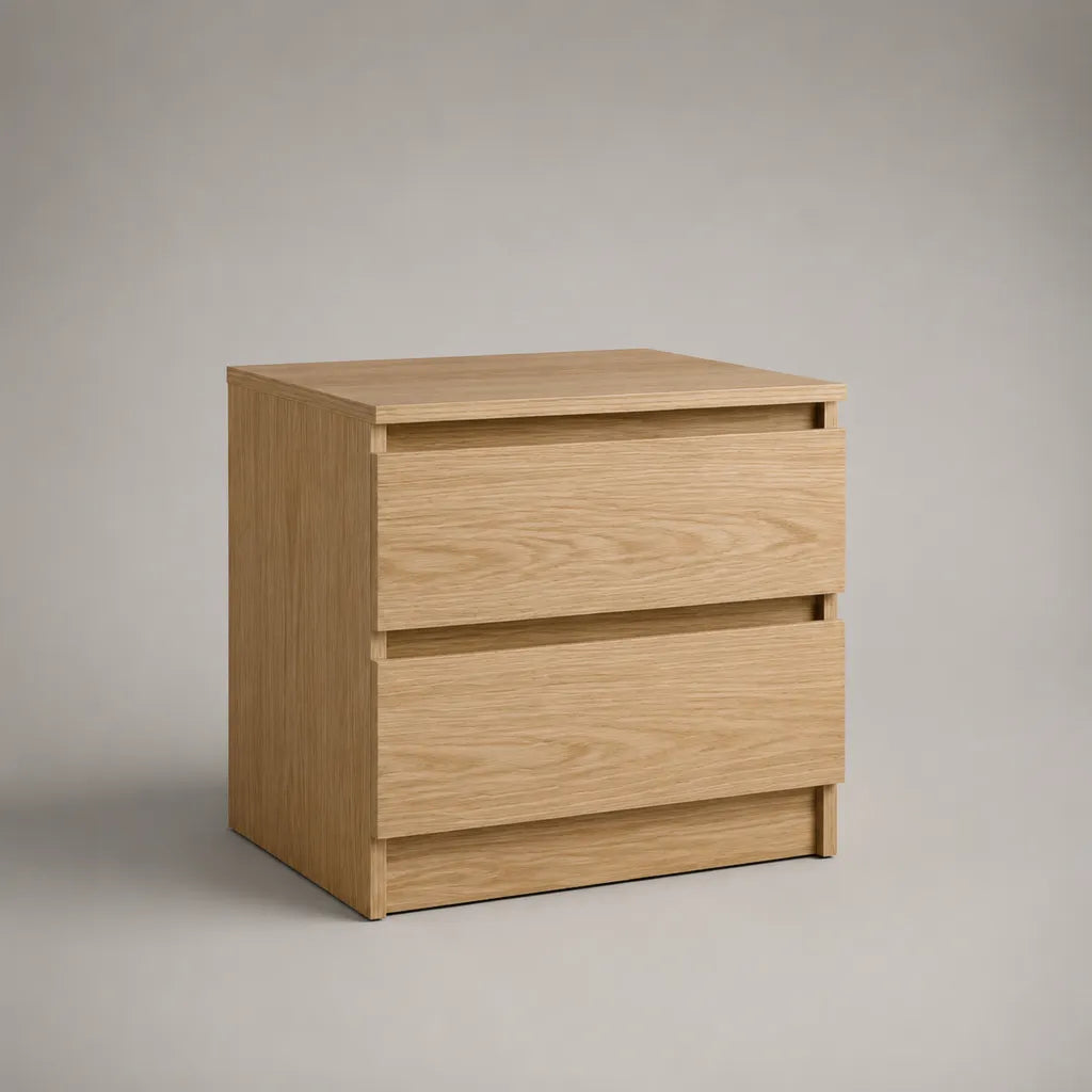 Nachttisch aus MDF mit 2 Schubladen, Eiche Natur, 45 × 40 × 55 cm