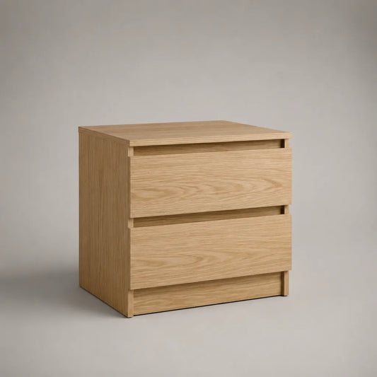 Nachttisch aus MDF mit 2 Schubladen, Eiche Natur, 45 × 40 × 55 cm