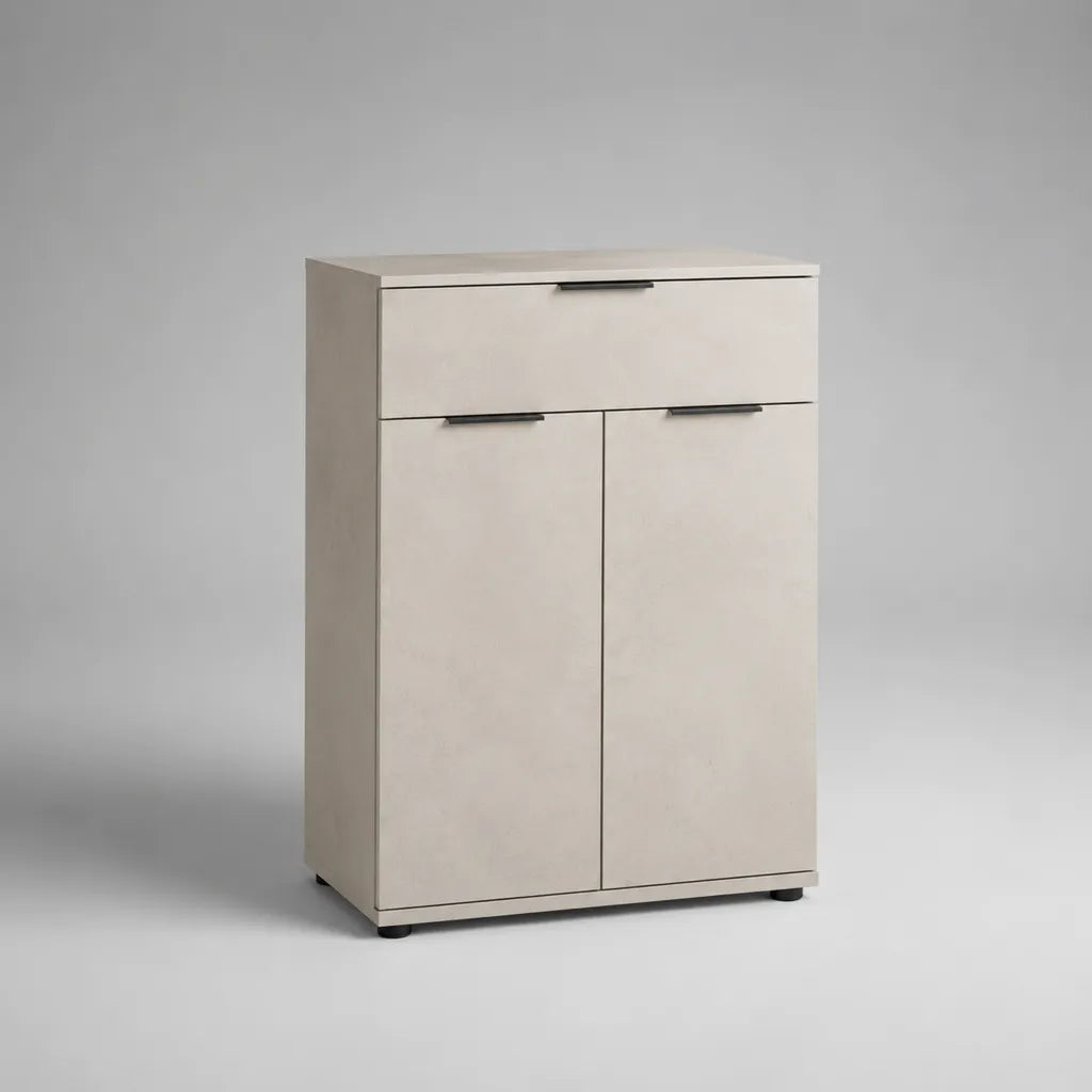 Rechteckiger Schuhschrank mit Klappe und 2 Türen, Holzwerkstoff, Beige/Schwarz, 80 × 35 × 120 cm