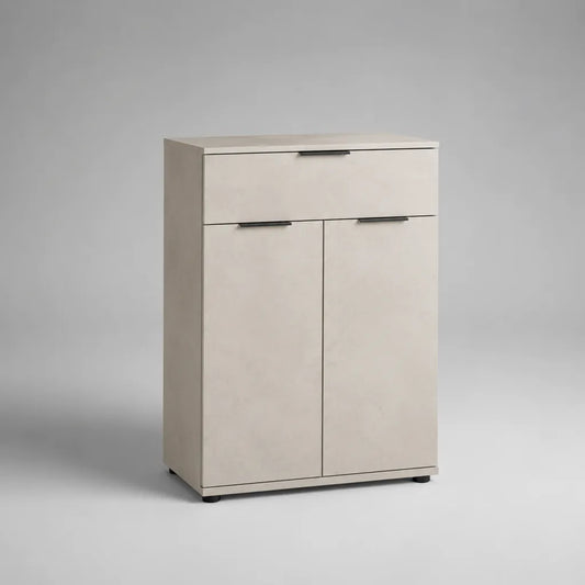 Rechteckiger Schuhschrank mit Klappe und 2 Türen, Holzwerkstoff, Beige/Schwarz, 80 × 35 × 120 cm