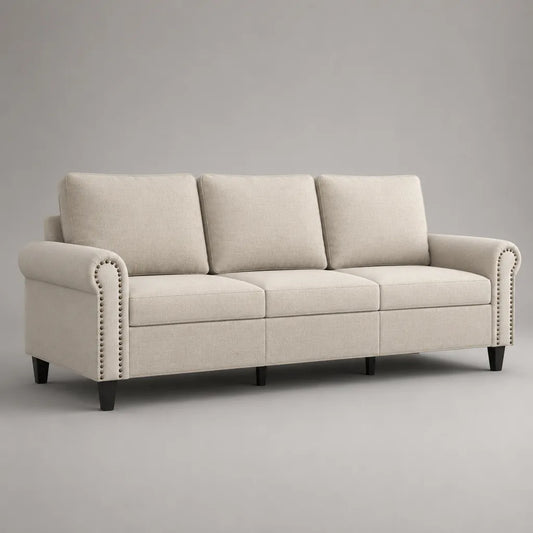 3-Sitzer-Sofa mit Polyesterbezug und Schaumstoffpolsterung, Beige, 210 × 84 × 88 cm